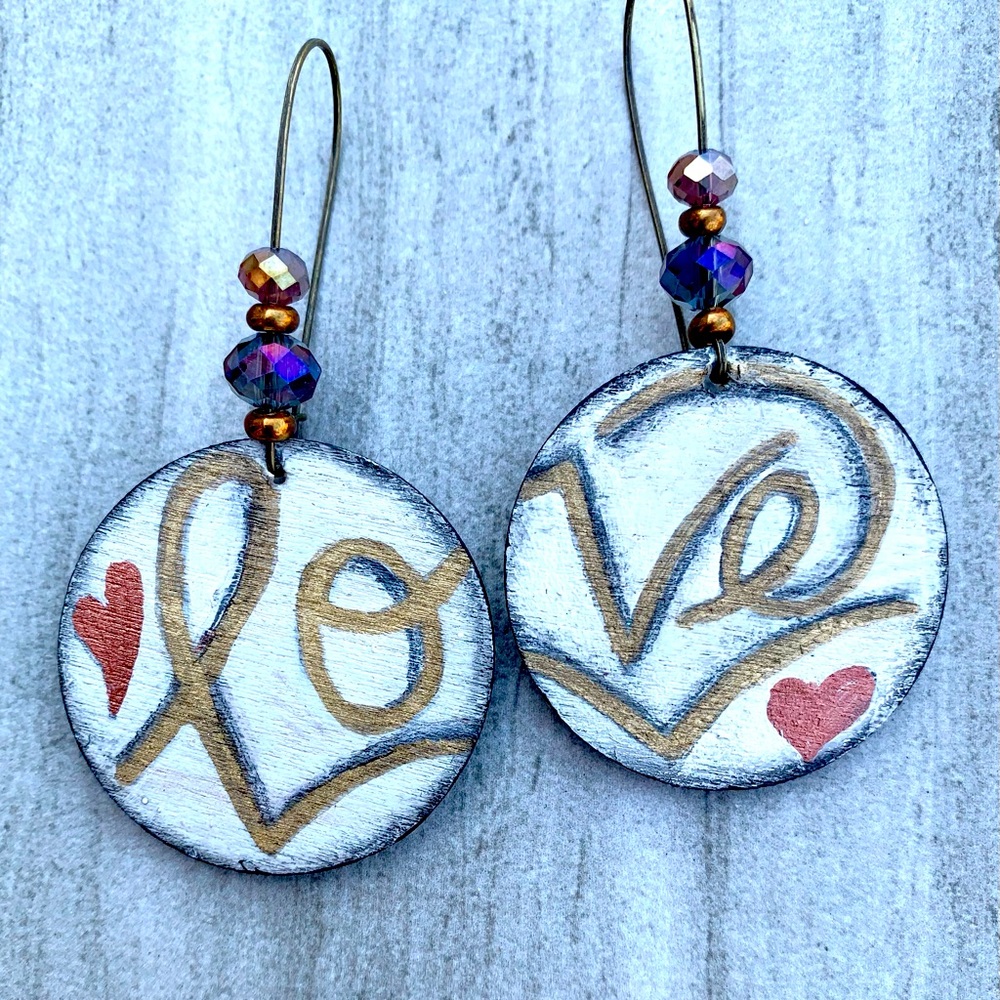 Hand painted 1 1/2” wooden earrings